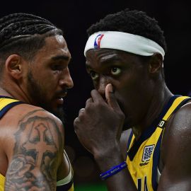 Indiana Pacers forward Pascal Siakam and Obi Toppin