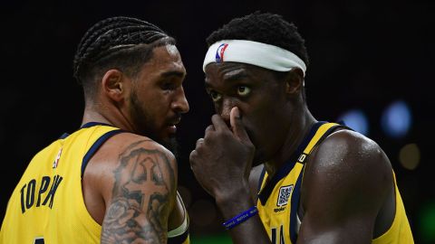 Indiana Pacers forward Pascal Siakam and Obi Toppin