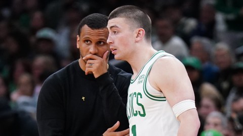 Boston Celtics head coach Joe Mazzulla, guard Payton Pritchard