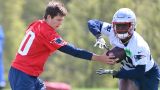 New England Patriots quarterback Drake Maye and running back Terrell Jennings