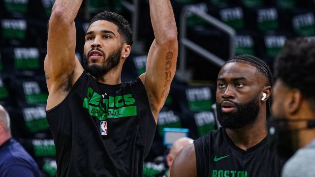Boston Celtics teammates Jayson Tatum and Jaylen Brown