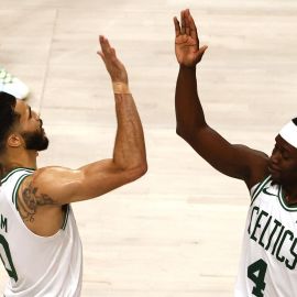 Boston Celtics forward Jayson Tatum and guard Jrue Holiday