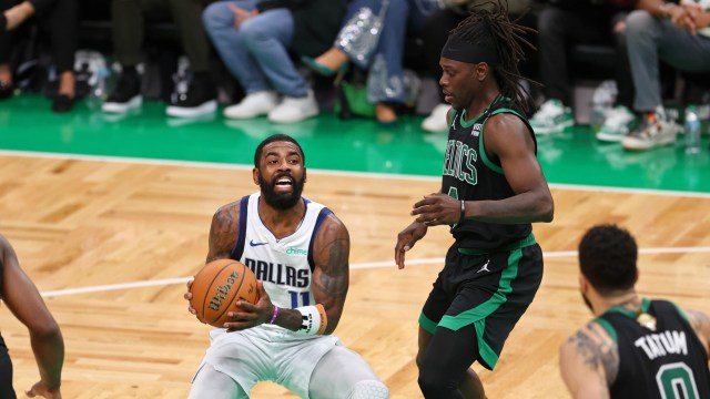 Boston Celtics guard Jrue Holiday and Dallas Mavericks guard Kyrie Irving