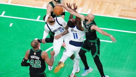 Dallas Mavericks guard Kyrie Irving and Boston Celtics guard Derrick White