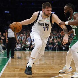 Dallas Mavericks guard Luka Doncic and Boston Celtics guard Jaylen Brown