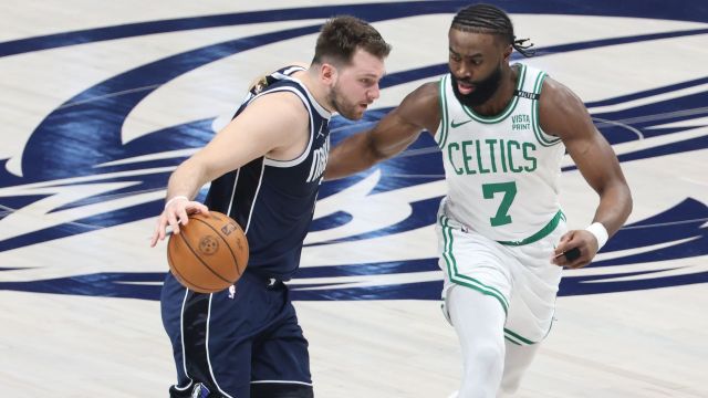 Dallas Mavericks guard Luka Doncic and Boston Celtics guard Jaylen Brown