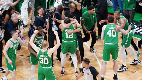 Boston Celtics forwards Oshae Brissett and Jayson Tatum