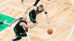 Boston Celtics guards Payton Pritchard and Derrick White