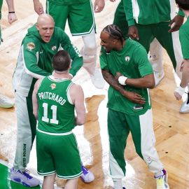 Boston Celtics guard Payton Pritchard and forwards Jordan Walsh and Oshae Brissett