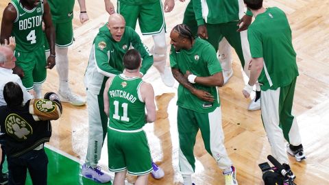Boston Celtics guard Payton Pritchard and forwards Jordan Walsh and Oshae Brissett