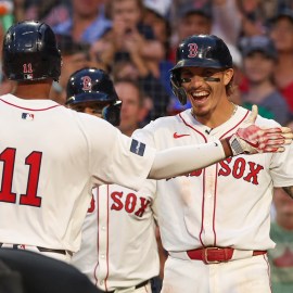 Boston Red Sox teammates Rafael Devers and Jarren Duran