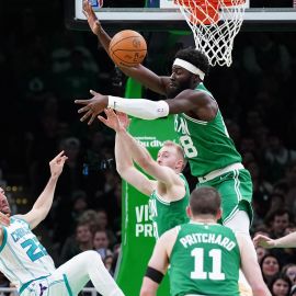 Boston Celtics forward Sam Hauser and center Neemias Queta