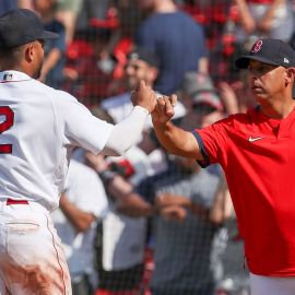 Boston Red Sox manager Alex Cora and shortstop Xander Bogaerts