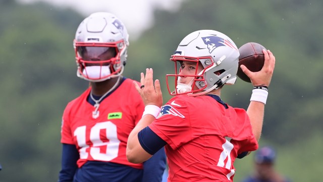 New England Patriots quarterbacks Bailey Zappe and Joe Milton III