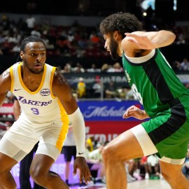 Los Angeles Lakers guard Bronny James and Boston Celtics guard Anton Watson