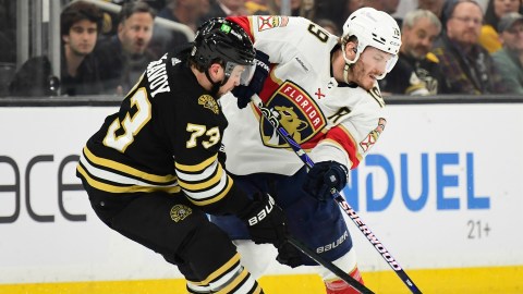 Boston Bruins defenseman Charlie McAvoy and Florida Panthers forward Matthew Tkachuck