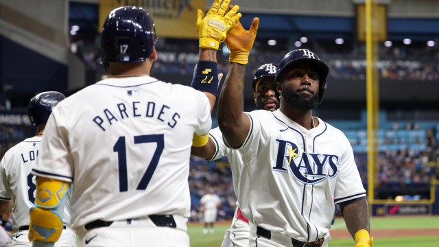 Tampa Bay Rays infielder Isaac Paredes and outfielder Randy Arozarena