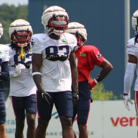 New England Patriots wide receivers Jalen Reagor, K.J. Osborn