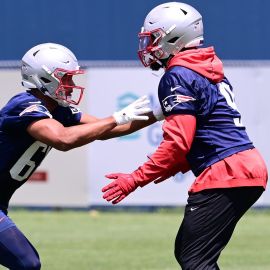 New England Patriots defensive lineman Jotham Russell and linebacker Matthew Judon