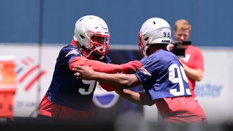 New England Patriots linebacker Matthew Judon and defensive lineman Keion White