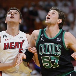 Former Boston Celtics forward Mike Muscala and Miami Heat forward Nikola Jovic