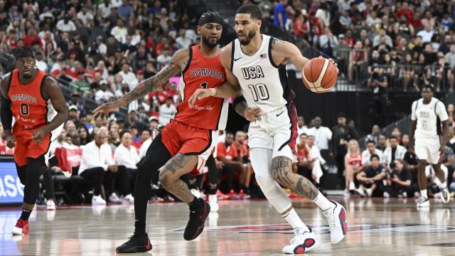 Canada guard Nickeil Alexander-Walker and USA forward Jayson Tatum