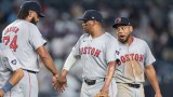 Boston Red Sox teammates Rafael Devers, Kenley Jansen and Dominic Smith