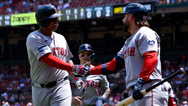 Boston Red Sox teammates Rafael Devers and Wilyer Abreu