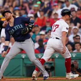 Boston Red Sox outfielder Tyler O'Neill and Seattle Mariners first baseman Justin Turner
