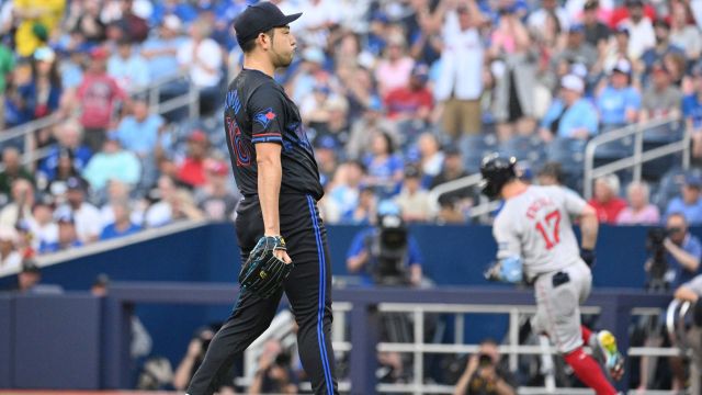 Toronto Blue Jays pitcher Yusei Kikuchi and Boston Red Sox outfielder Tyler O'Neill