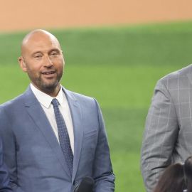 Former New York Yankees infielders Alex Rodriguez and Derek Jeter and former Boston Red Sox designated hitter David Ortiz