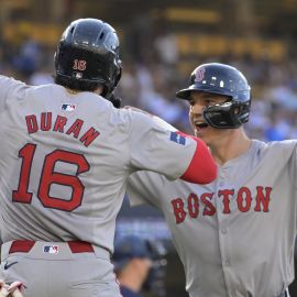 Boston Red Sox outfielders Jarren Duran and Tyler O'Neill