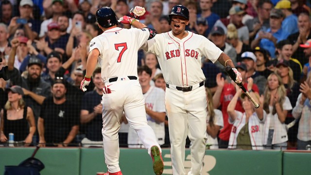 Boston Red Sox outfielder Masataka Yoshida and third baseman Rafael Devers