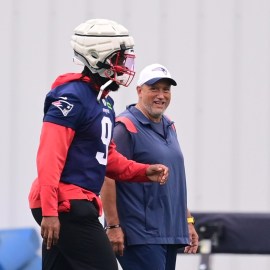 New England Patriots linebacker Matthew Judon, director of skill development Joe Kim