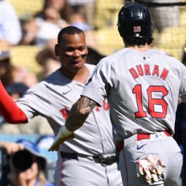 Boston Red Sox third baseman Rafael Devers and outfielder Jarren Duran