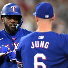 Texas Rangers teammates Adolis García and Josh Jung