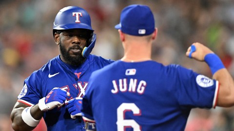 Texas Rangers teammates Adolis García and Josh Jung