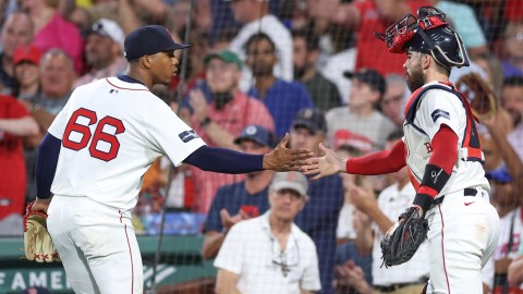 Boston Red Sox teammates Brayan Bello and Connor Wong