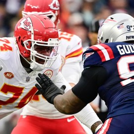 New England Patriots defensive tackle Davon Godchaux and Kansas City Chiefs offensive tackle Jawaan Taylor