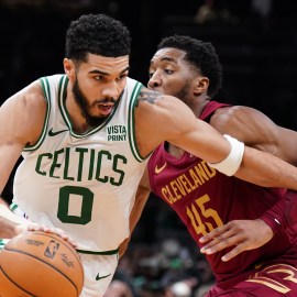 Boston Celtics forward Jayson Tatum and Cleveland Cavaliers guard Donovan Mitchell