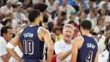 Team USA teammates Jayson Tatum and Steph Curry and head coach Steve Kerr