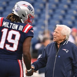 New England Patriots quarterback Joe Milton III and owner Robert Kraft