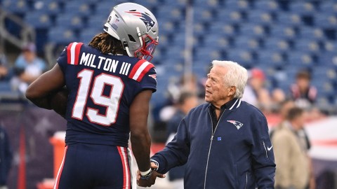 New England Patriots quarterback Joe Milton III and owner Robert Kraft