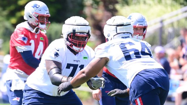 New England Patriots offensive lineman Mike Onwenu