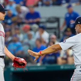 Boston Red Sox pitcher Nick Pivetta and manager Alex Cora