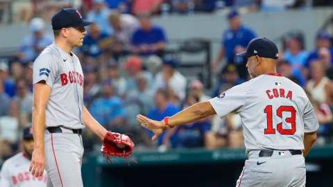 Boston Red Sox pitcher Nick Pivetta and manager Alex Cora