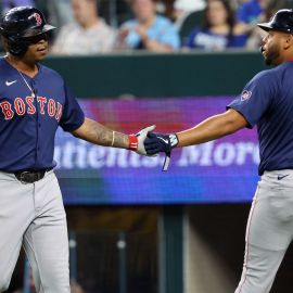 Boston Red Sox third baseman Rafael Devers and first baseman Dominic Smith