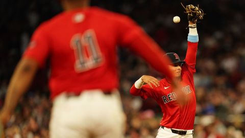 Boston Red Sox third baseman Rafael Devers and second baseman Vaughn Grissom