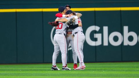 Boston Red Sox outfielder Rob Refsnyder, Jaren Duran and Wilyer Abreu