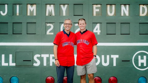 NESN broadcaster Tom Caron and former Red Sox player Brock Holt